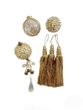 Christmas Ornaments Beaded and Sequin Round, Metallic Tassels Holiday Decor